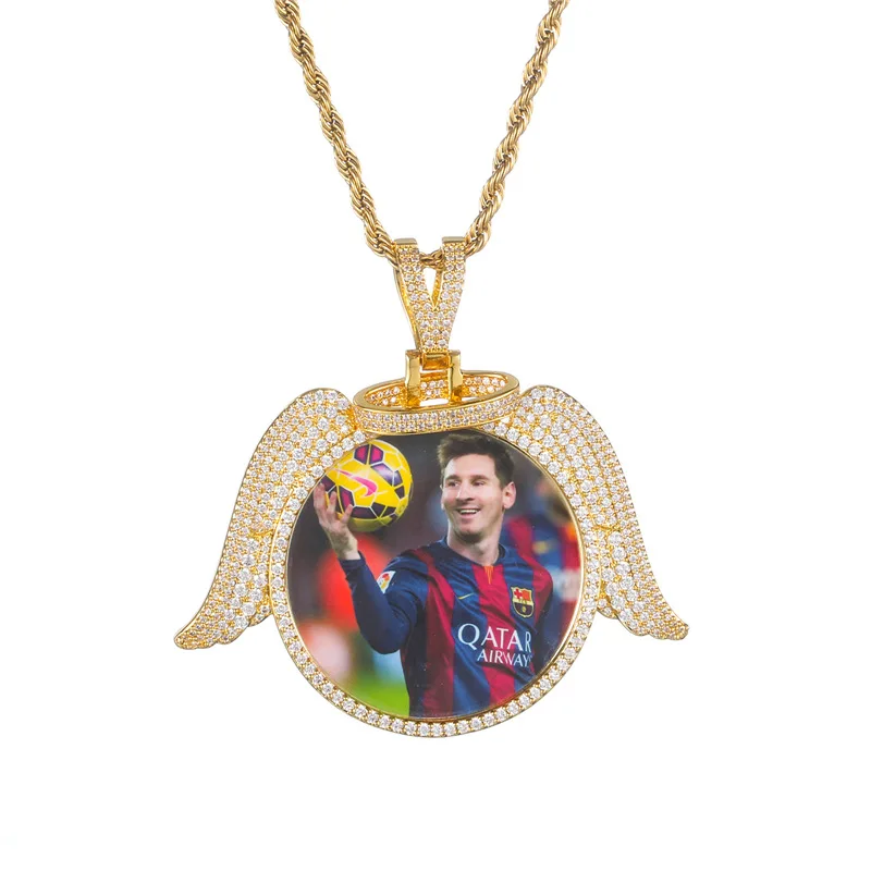 

Custom Photo Frame Pendants Necklace For Women Men Unisex Bling Iced Out Crown Wings Pendants Hip Hop Rapper Jewelry Gifts