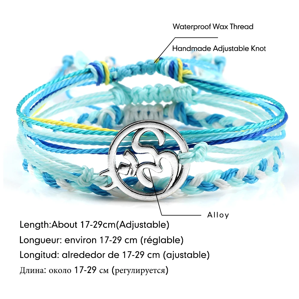 Adjustable 3pcs/set Blue Bracelet Bohemian Waves Life Tree OM Yoga String Braceelets Charm Woven Bangles Friendship Gift Jewelry