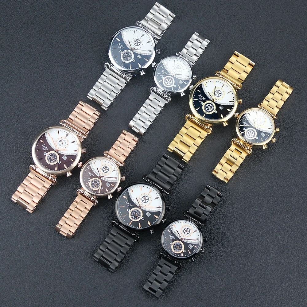 Free shipping  Steel Couple Watches Solid steel Strap Lover\'s fashion Watches Gold Watch Gifts for Men Women Pair watch Reloj