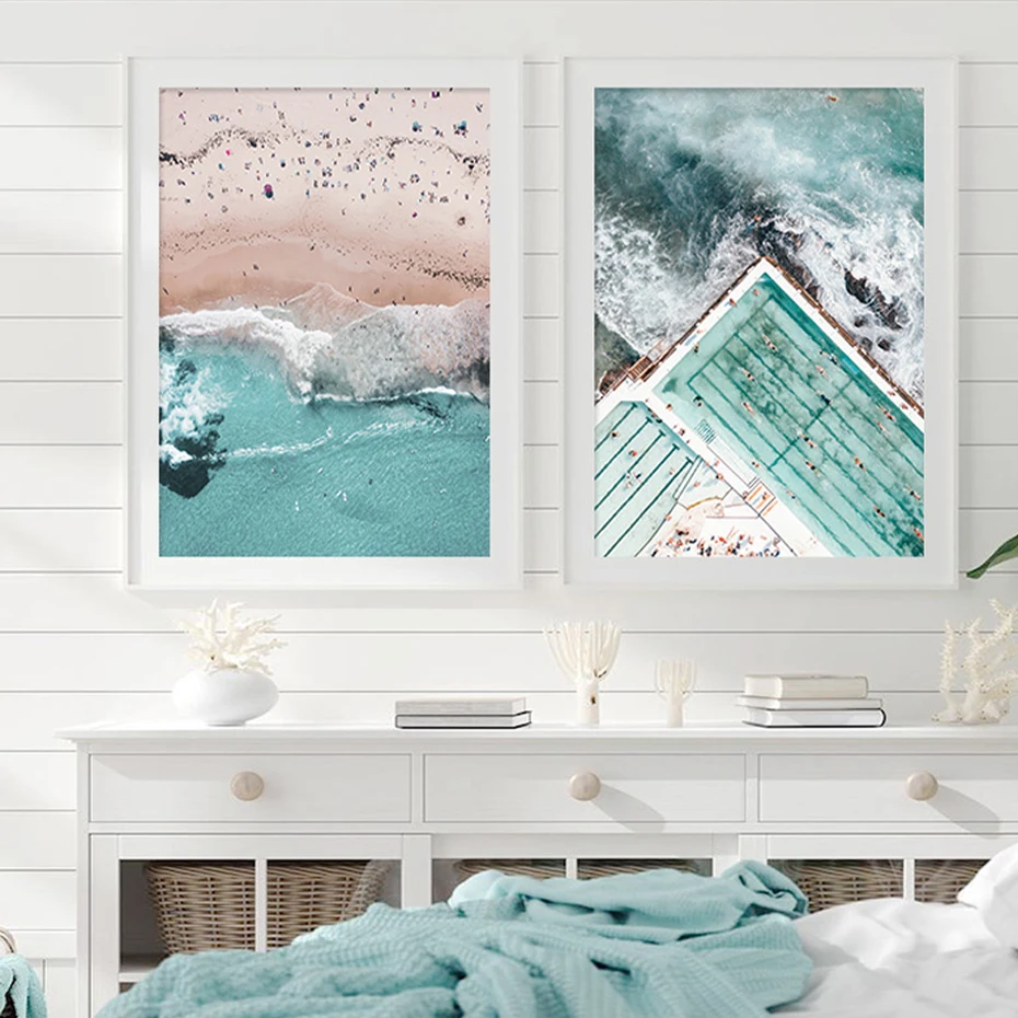 

Beach Print Ocean Blue Water Boho Surf Photo Scene Canvas Painting Wall Art Prints Pictures Poster Living Room Home Decoration