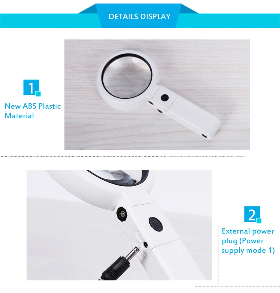 Tragbare Handlupe mit LED-Leuchten, faltbare Desktop-Lupe zum Lesen von Zeitungen, Lupe, Reparaturwerkzeug – Detail 5
