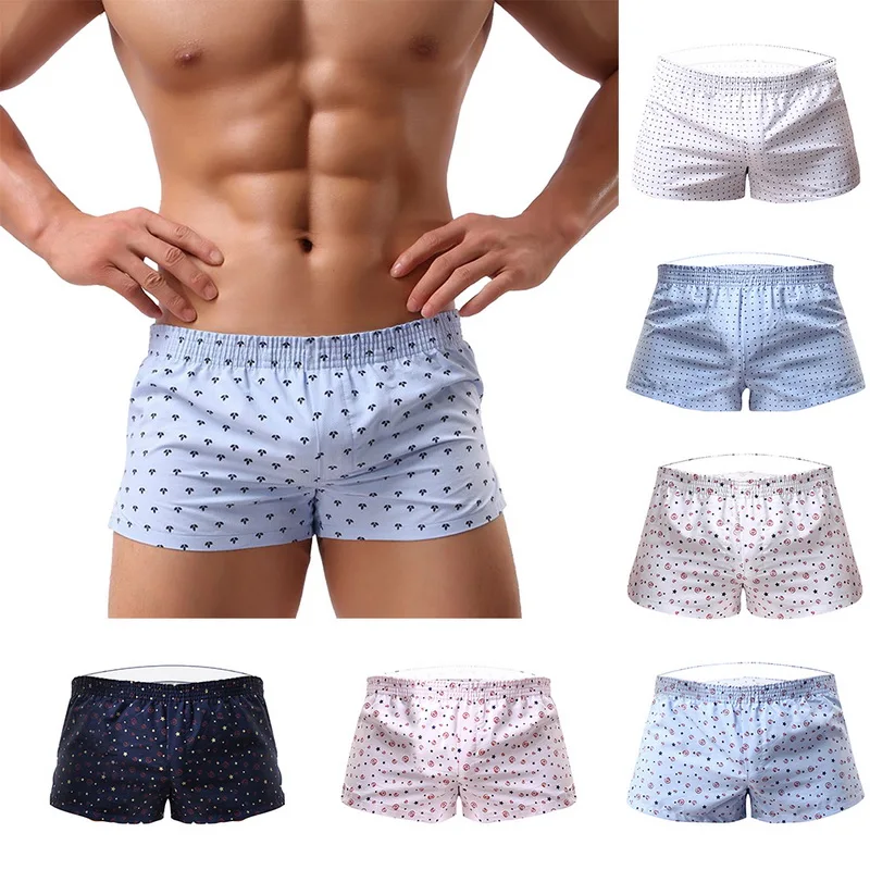 

2020 Men Boxer Shorts Loose Breathable Sleepwear Trunks Dot Print Men Shorts Panties Underpants Homme