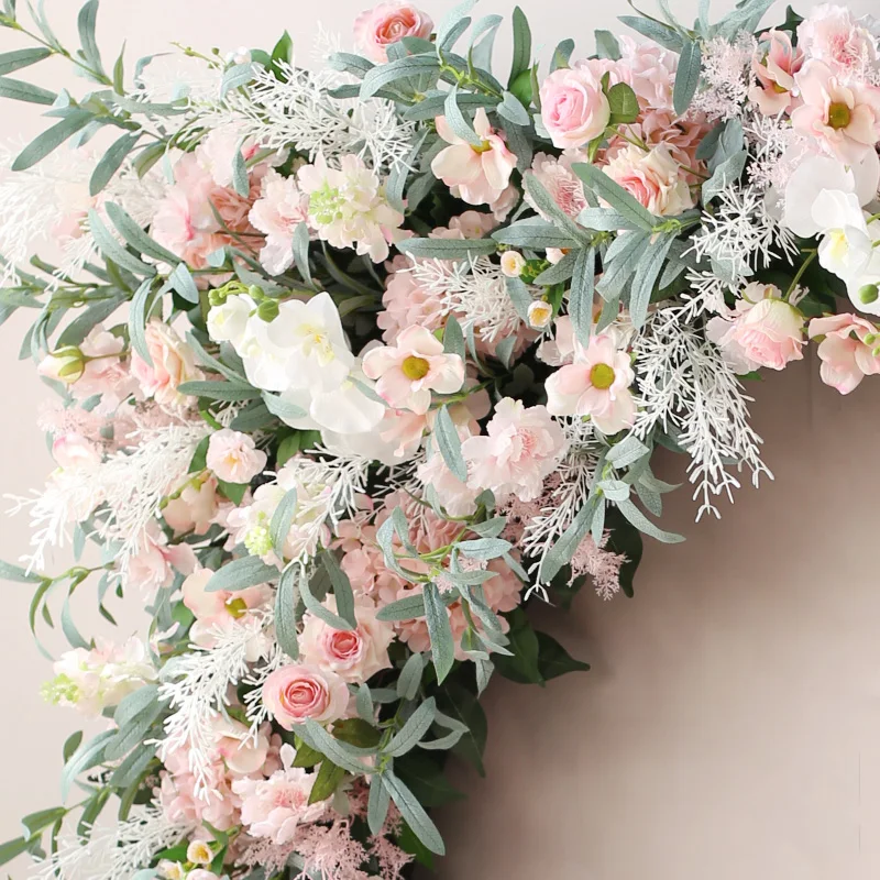 JAROWN Customized Artificial Flower Row Marriage Arch Background Wall Hanging Flowers Grey Pink Party Silk Flower Decoration