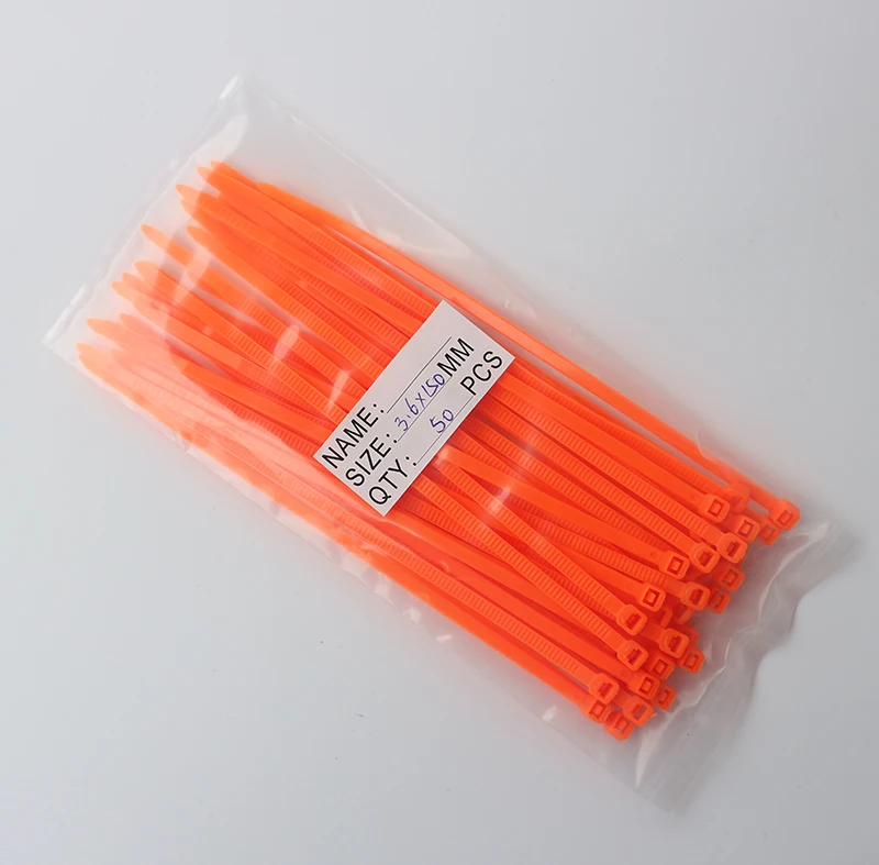 3.6x150 Self-Locking Plastic Nylon Wire Cable Zip Ties 50pcs orange Cable Ties Fasten Loop Cable Various specifications