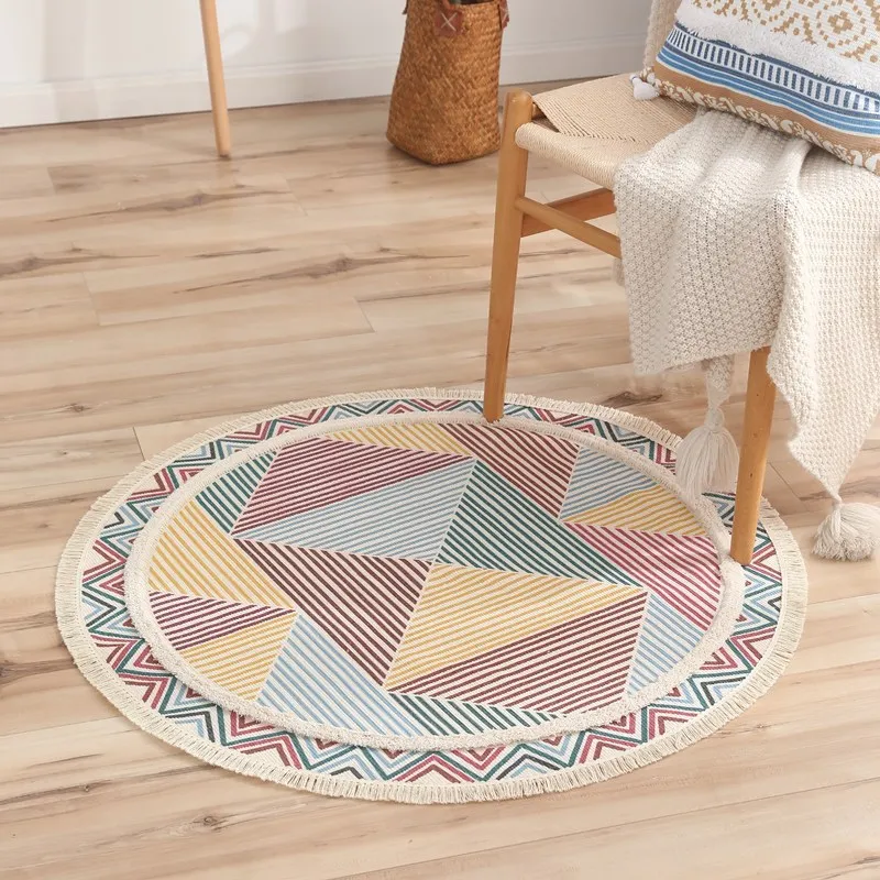 

Nordic Style Tufted Round Carpet Tassel Design Cotton Carpets Area Rugs Livingroom Bedroom Floor Mat