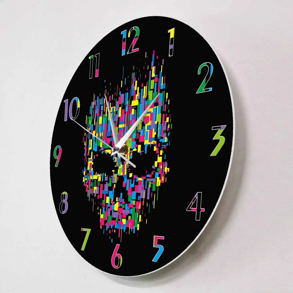 Colorful Melting Skull Minimalist Wall Clock Rainbow Skeleton Head Punk Home Decor Timepieces Mavecave Artwork Horror Wall Watch