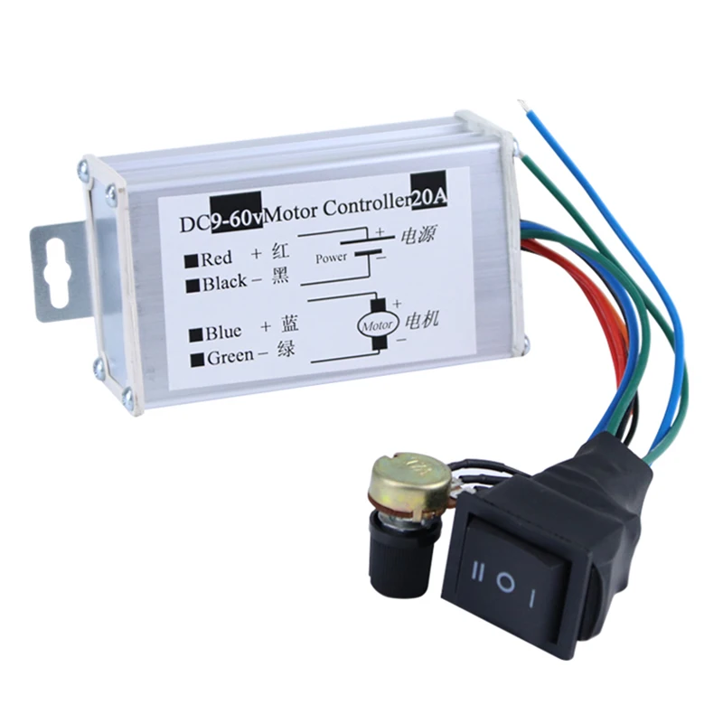 DC9-60VPWM تعديل منظم سرعة التحكم في محرك التيار المستمر 20A إيجابي/سلبي قابل للتعديل سرعة عالية الطاقة 1200 واط وحدة تحكم المحرك