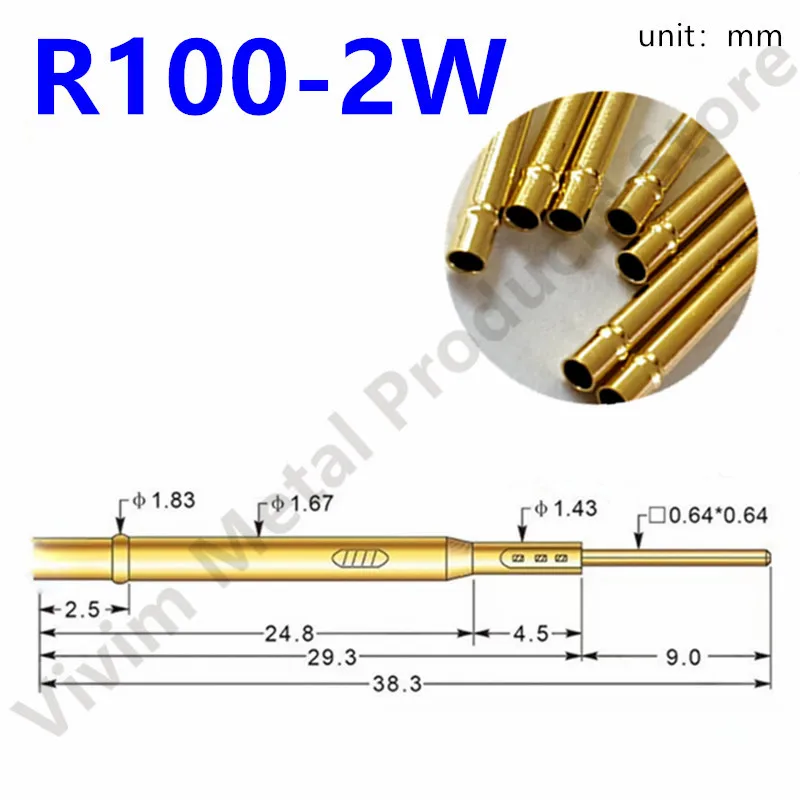 20/100PCS R100-2W Test Pin P100-B1 Receptacle Brass Tube Needle Sleeve Seat Wire-wrap Probe Sleeve 38.3mm Outer Dia 1.67mm