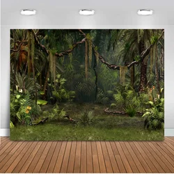 Photography backdrop forest jungle background for photo studio party decoration supplies dessert table banner green Palm tree