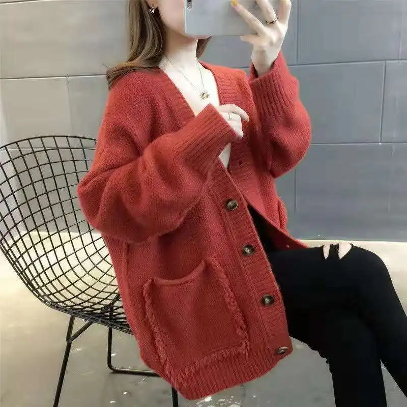 

2020 Autumn Winter Women Sweater Cardigans V Neck Knit Cardigans Girls Outwear Korean Chic Tops A02 4xl