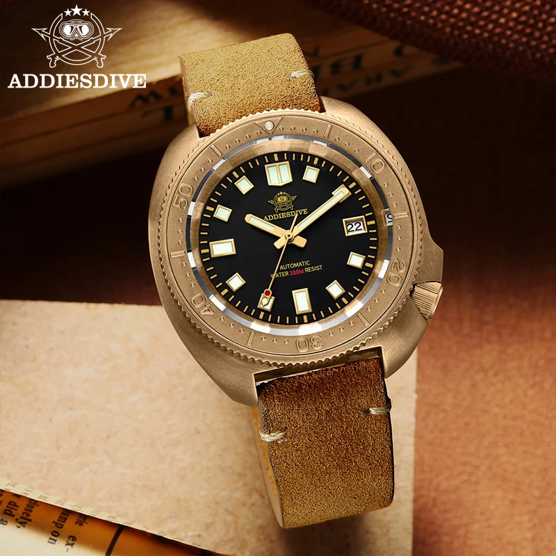 ADDIESDIVE Men Bronze Watches C3 Super Luminous Sapphire Crystal 200m Diving NH35 Automatic Mechanical Watches Reloj Hombre