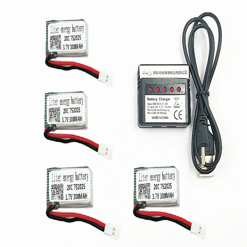 X4 X11 X13 Quadricottero RC 3,7 V 300 mAh 752025   Batteria Li-po 20c*4 pezzi+ 1 scatola caricabatterie Batteria per X4 X11 X13