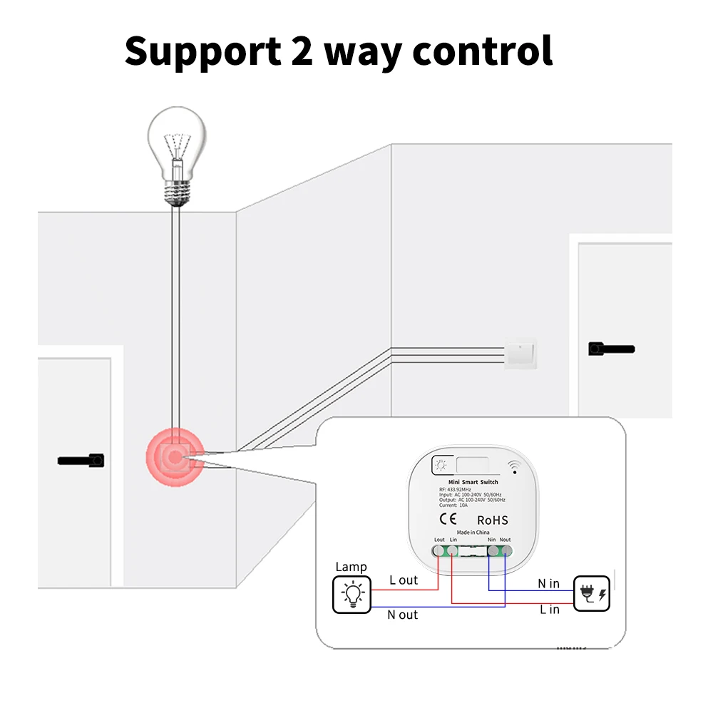 Wireless Remote Control  No Battery RF433Mhz Self-Powered Waterproof Light Switch 16A AC 85V-240V 60HZ/50HZ