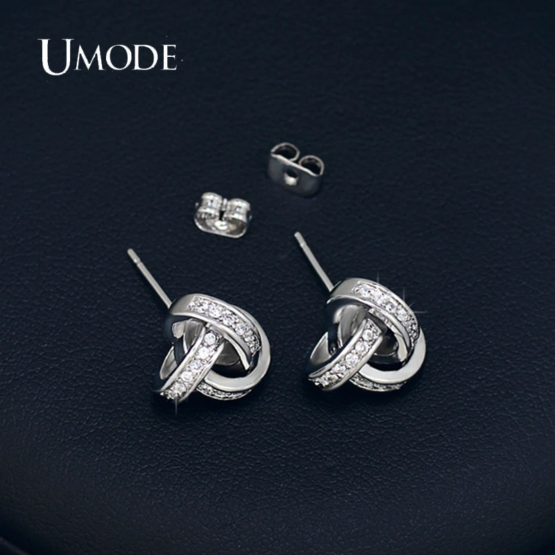 UMODE Love Knot Stud Earrings White Gold Color Cubic Zirconia CZ Accent Inspired Twist Gift For Women Fashion Jewelry UE0141