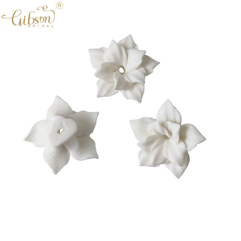 50pcs Handmade Ceramic Flower Material White Color Porcelain Floral Hair Accessories For DIY Jewelry Make Parts