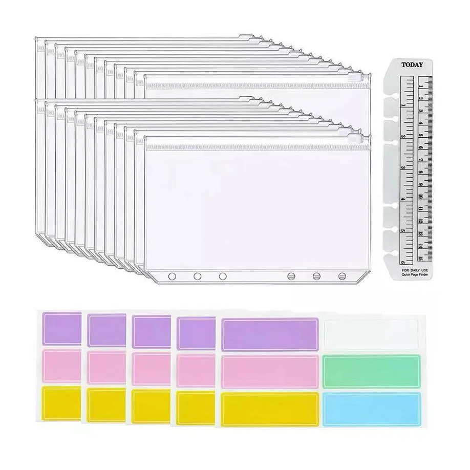 30 Pieces A6 Binder Pockets Folders Envelopes for 6-Ring Notebook Loose Leaf Bags, Waterproof PVC Pouch Document Filing Bags