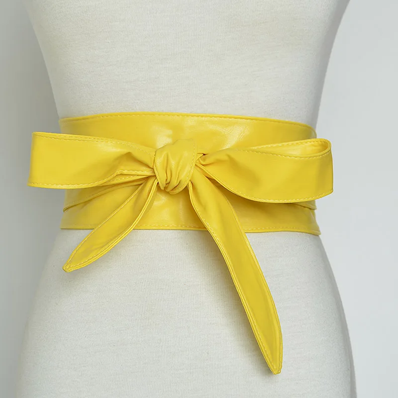 New Wide Waistband Ladies Fashion Decorative Ribbon Bow Tie Women Fashion  White Belt Soft and Comfortable Designer Belt Green