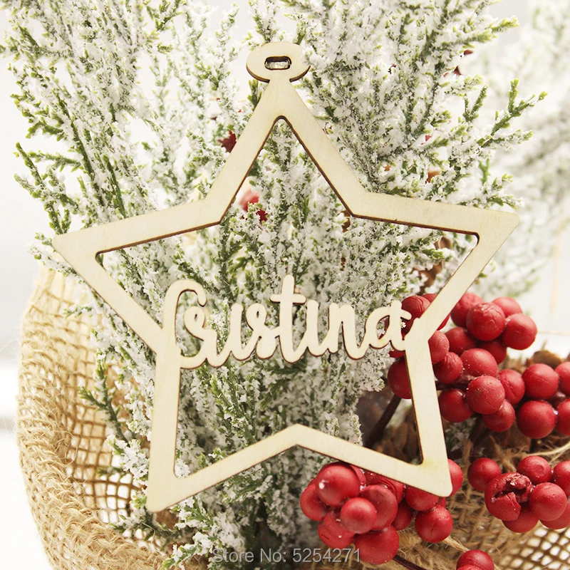 

Silver gold Christmas tree decoration, Personalized star ornament, Custom wooden named Xmas gift, Winter star decor, Stars new y