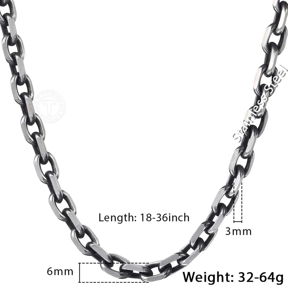 Davieslee Cut Cable Chain Necklace for Men Stainless Steel Gunmetal Tone Mens Necklaces Chains Fashion Jewelry Gift 6mm DKN498