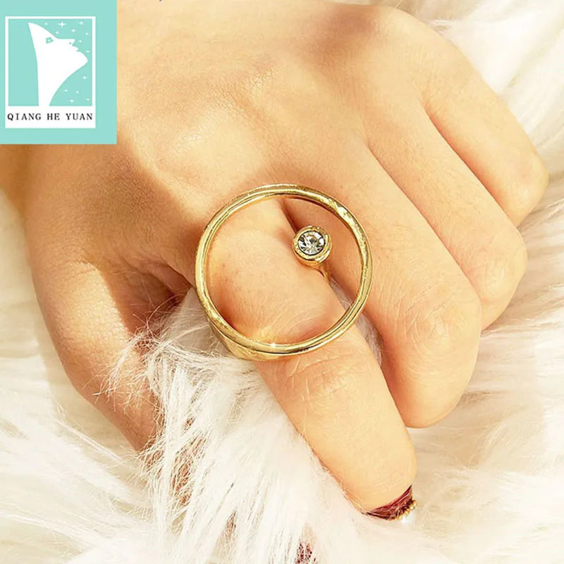 Big circle ring with stone for women geometry zircon stone statement cocktail ring fashion women ring 2021