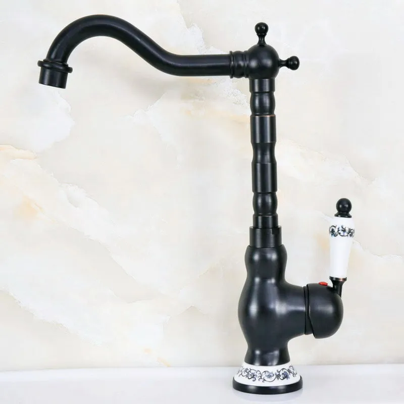 

Black Brass Kitchen Faucet Single Handle 360 Rotate Basin Sink Mixer Taps Bathroom Hot and Cold Water Mixers