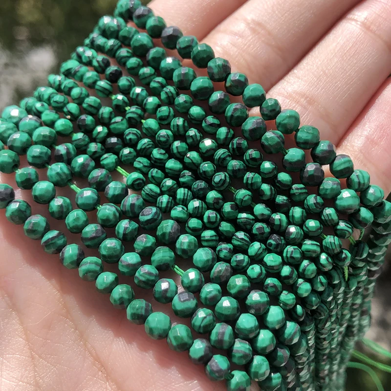 Small Natural Faceted Stone Bead Green Mica 2/3/4mm Malachite Turquoises Jades Fluorite Crystal Faceted Beads for Jewelry Making