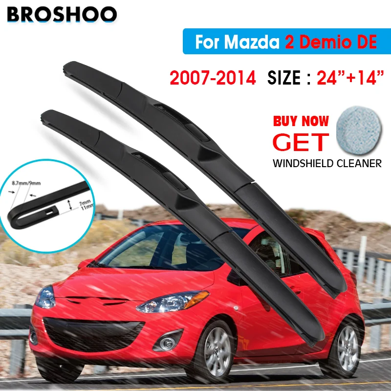 

Car Wiper Blade For Mazda 2 Demio DE 24"+14" 2007-2014 Auto Windscreen Windshield Wipers Blades Window Wash Fit U Hook Arms