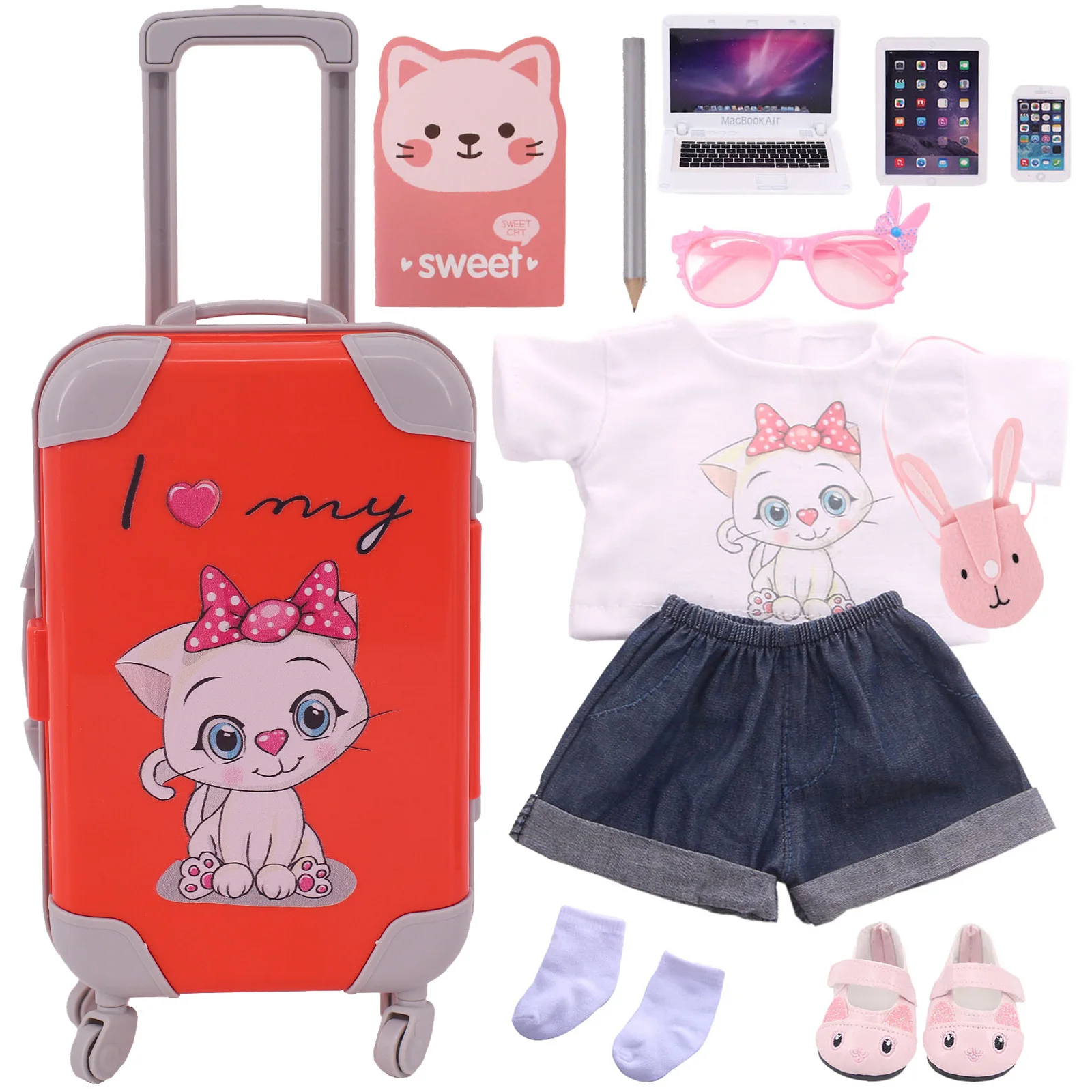 

Doll Clothes Shoes Cartoon Kitty Series Suit Accessories Fit 18 Inch American for Girl`s&43Cm Baby New Born Doll Zaps Generation