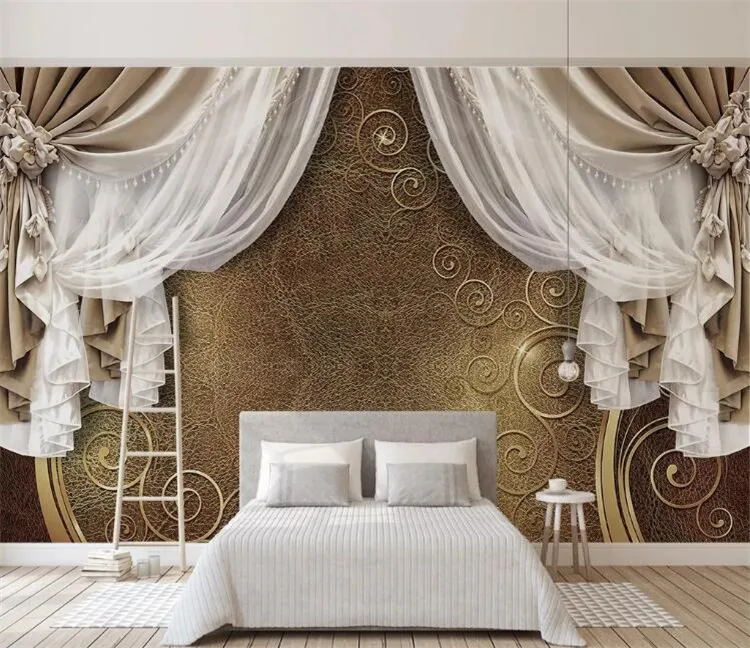 Custom Mural Wallpaper 3D European Style Curtain Lace Modern Creative Design Wall Painting Living Room Bedroom Art Wallpaper 3D