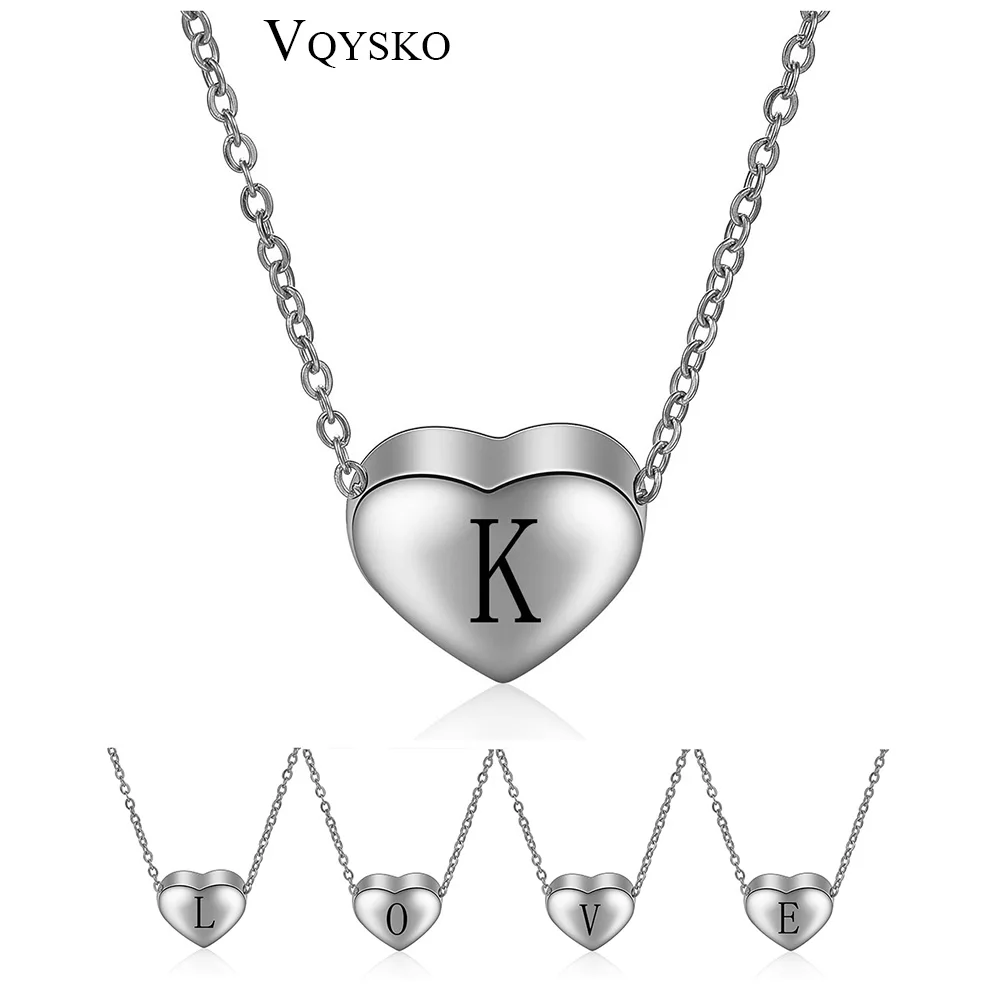 316L Stainless Steel 26 Letters Initial Necklace heart Alphabet Disc Pendant Long Chain Necklace for Women girls