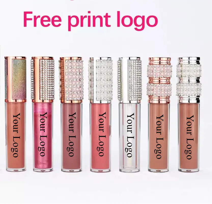 50pcs/Lot Custom Logo Lip Gloss Glossy Nude Clear Shimmer Vegan Lip Makeup Pigment Glitter Lipgloss Private Label Cosmetics