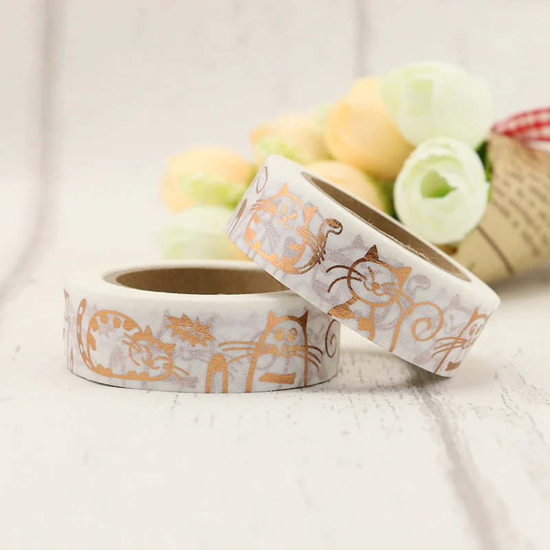 New 10pcs/set 15MM*10M Foil Lovely Cat washi tape DIY decoration scrapbooking masking tape adhesive tape kawaii stationery