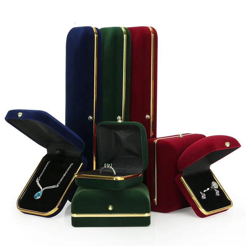 New Necklace Organizer Watch Earring Ring Storage Box Ring Holder Velvet Jewley Cases Bracelet Holder Red Green Blue Boxs