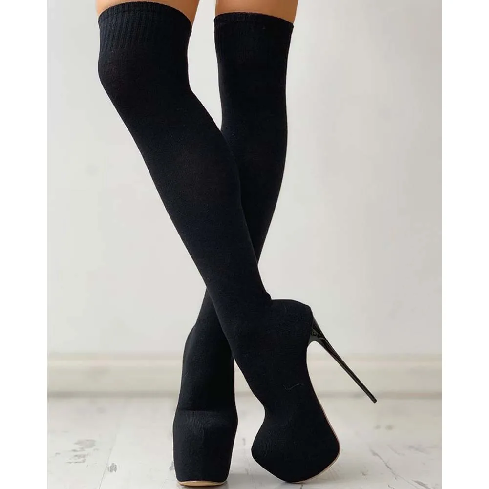 DoraTasia Brand New Ladies High Platform Boots Fashion Thin High Heels Thigh High Boots Women Slim Sexy Party Shoes Woman