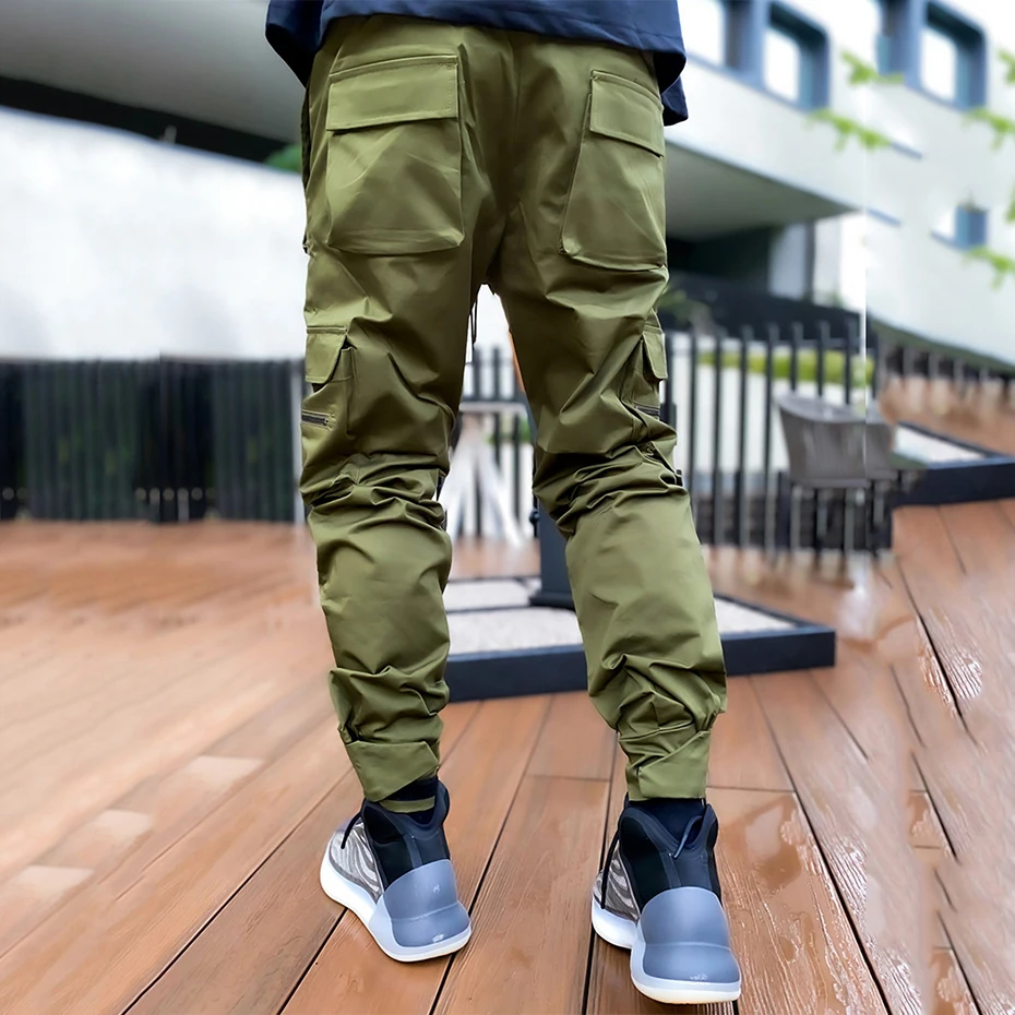 Joggers Cargo Pants Reflective Stripe Fashion Streetwear Hip Hop Sweatpants Black White Patchwork Hipster Mens Trousers