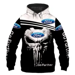 2021 Autumn New Ford Car Logo And Punisher Hoodie For Men 3D Digital Print Sportswear Streetwear Outdoor Motorcycle Jacket Hoody