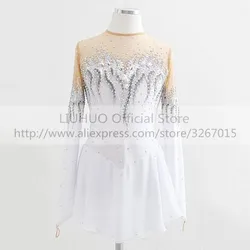 LIUHUO Women's Girls'  Adult Kid Performance Ballet Rhythmic Gymnastics Competition Leotard Ice Figure Skating Dress White Dance