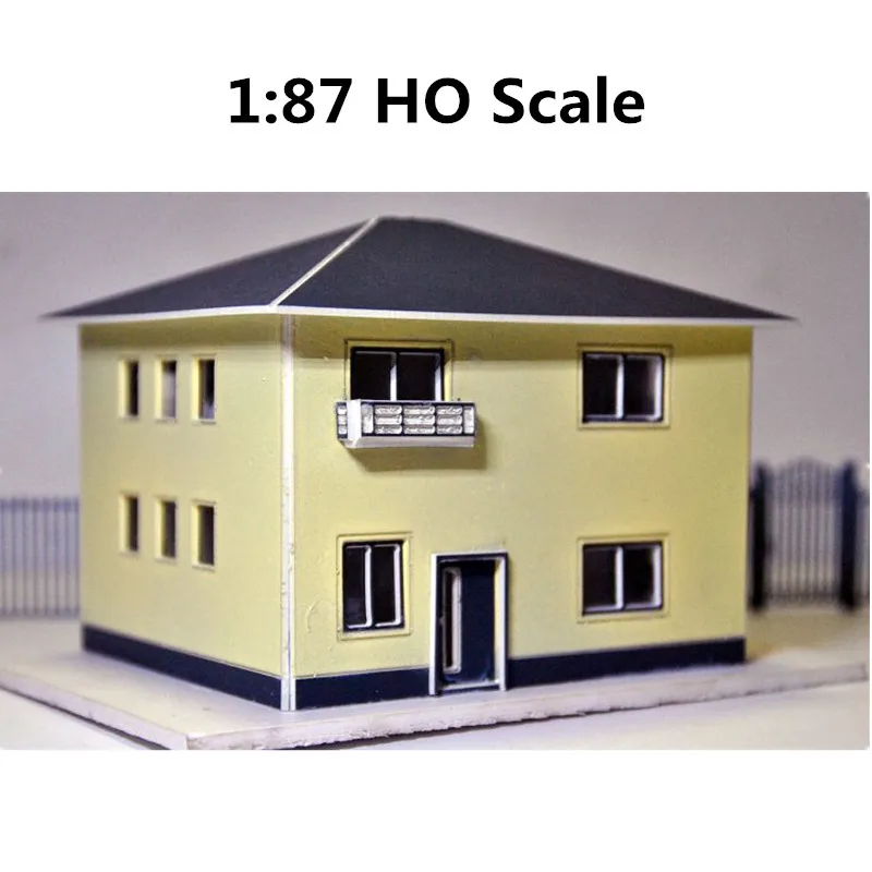 1:87 HO Scale Model Assembly Two-story Building House Model Sand Table Scene Decorations C5