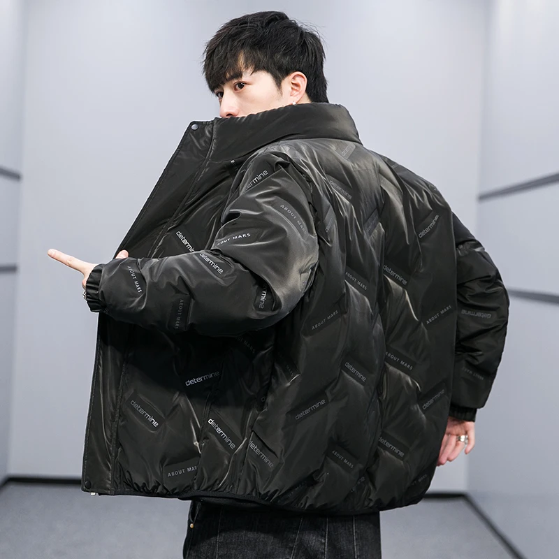 Men's down jacket fashion style White eiderdown warm coat Short teenager youth boys print casual office cloth for business men