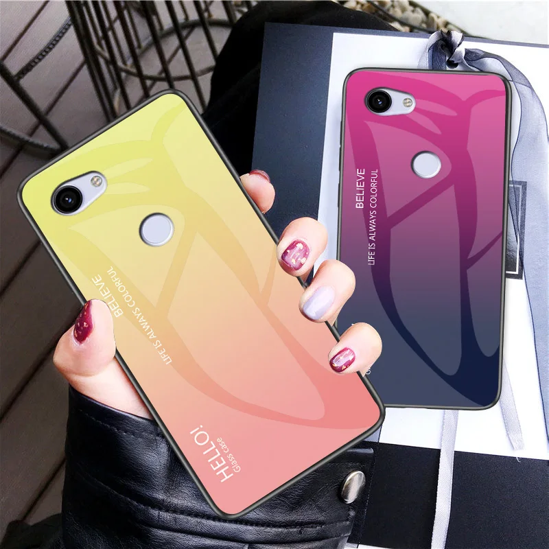 For Google Pixel 2 3 XL Case Colored Tempered Glass Gradient Back Cover Hard Case for Google Pixel 3A XL Pixel 3 3A