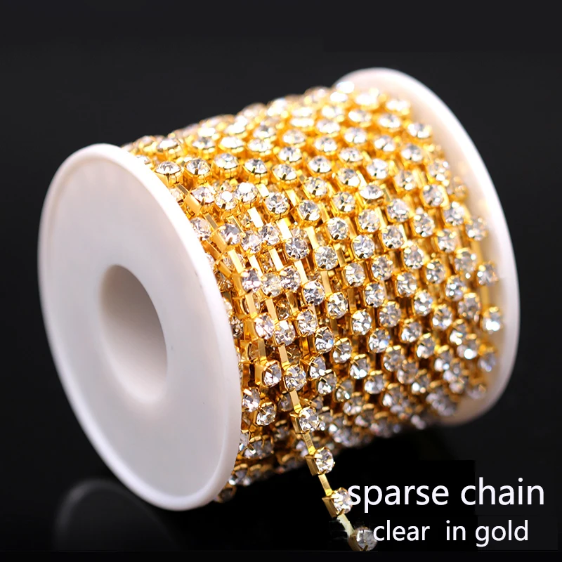 1Yard 10Yards/roll SS6-SS38 Glitter Crystal Rhinestone Chain Claw Crystal Rhinestones Chain For Wedding Clothing Art Decorations