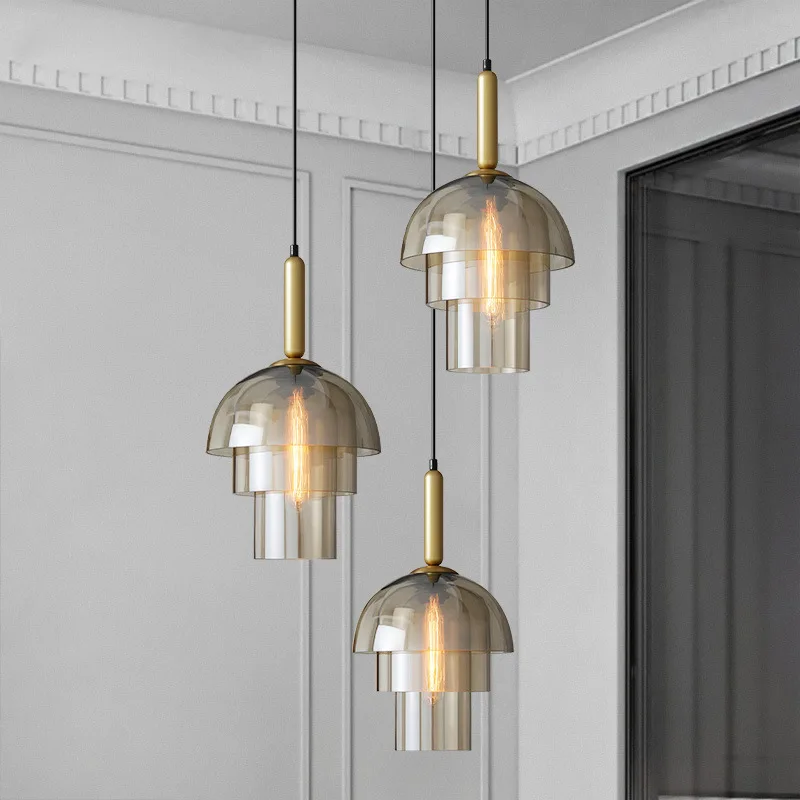 

Modern Light Luxury Simple Bar Table Dining Room Lamp Bedroom Bedside Creative Staircase Aisle Cafe Glass Pendant Lamps E27