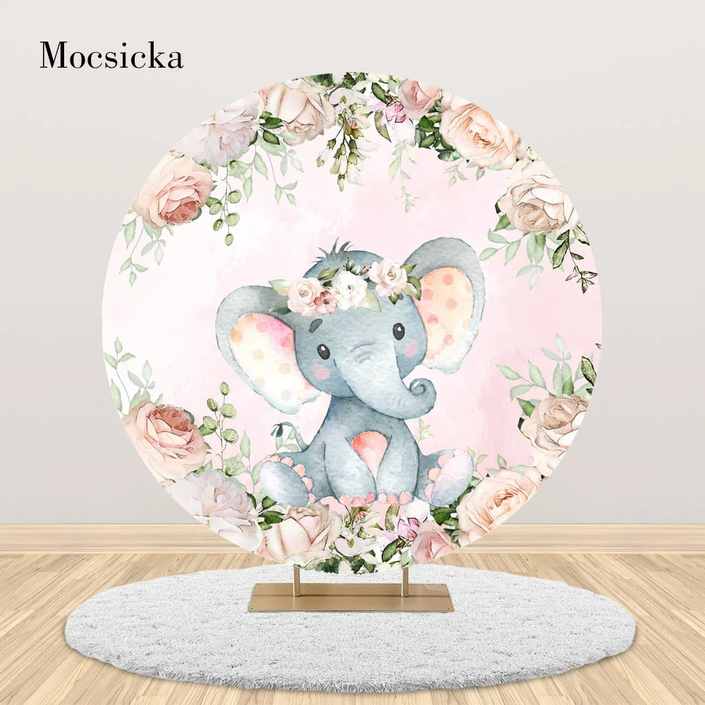 Elephant floral backdrop round elephant theme background for photo studio rose flowers photo booth backdrop photocall customize