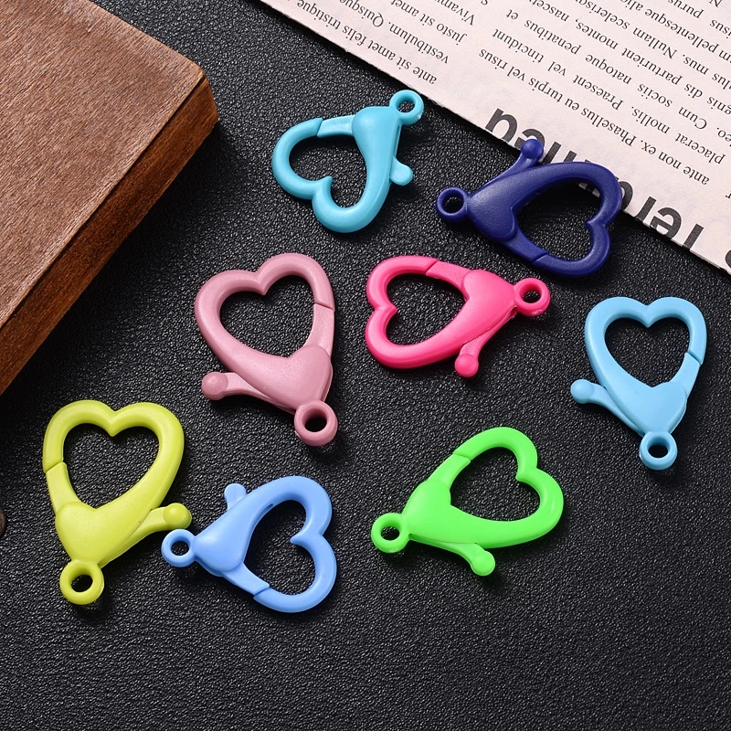 30Pcs/Lot 26/30/35mm Plastic Lobster Clasp Charm Heart Shape Hooks Buckle For Bracelet Neckalce Jewelry Making KeyChain Supplies