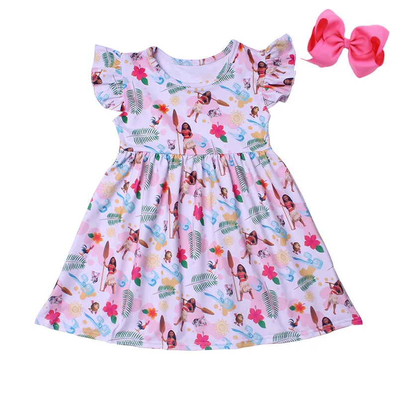 Moana Cartoon Girls Dresses Four Seasons Wearable Soft and Comfortable Milk Silk  Clothing Wholesale and Retail