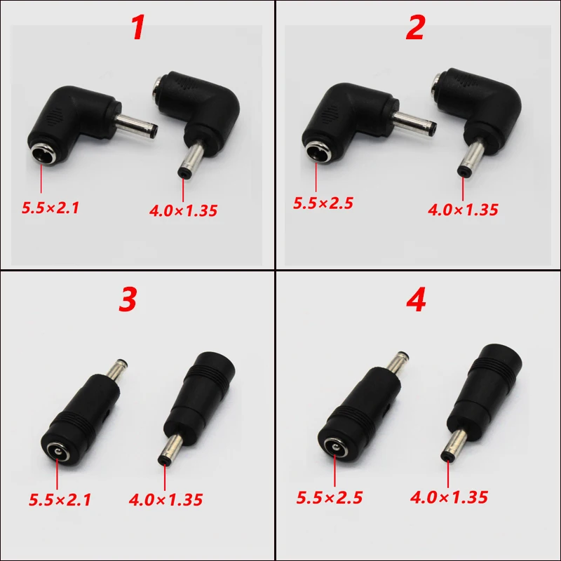 1pcs DC 5.5 x 2.1/2.5MM Female Jack Plug Adapter Connectors to 4.0×1.35MM Male Tips Power Adaptor 90/180 Degree.