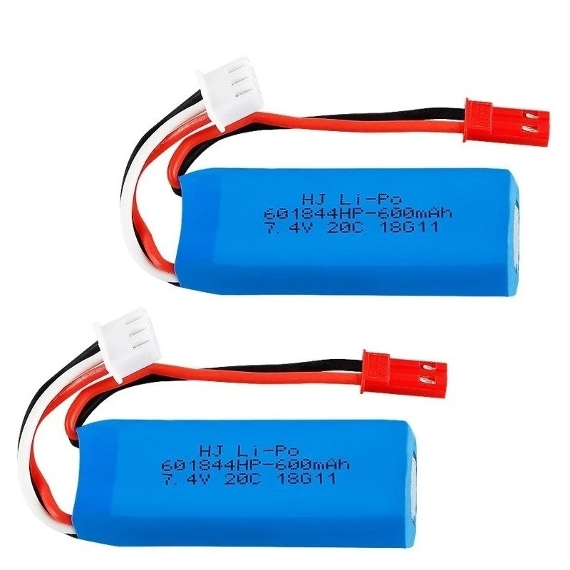 Aggiorna 7,4 V 600 mAh 601844   Batteria Lipo con caricatore USB per WLtoys K969 K979 K989 K999 P929 P939 Parti di automobili RC 2s Batteria da 7,4 V