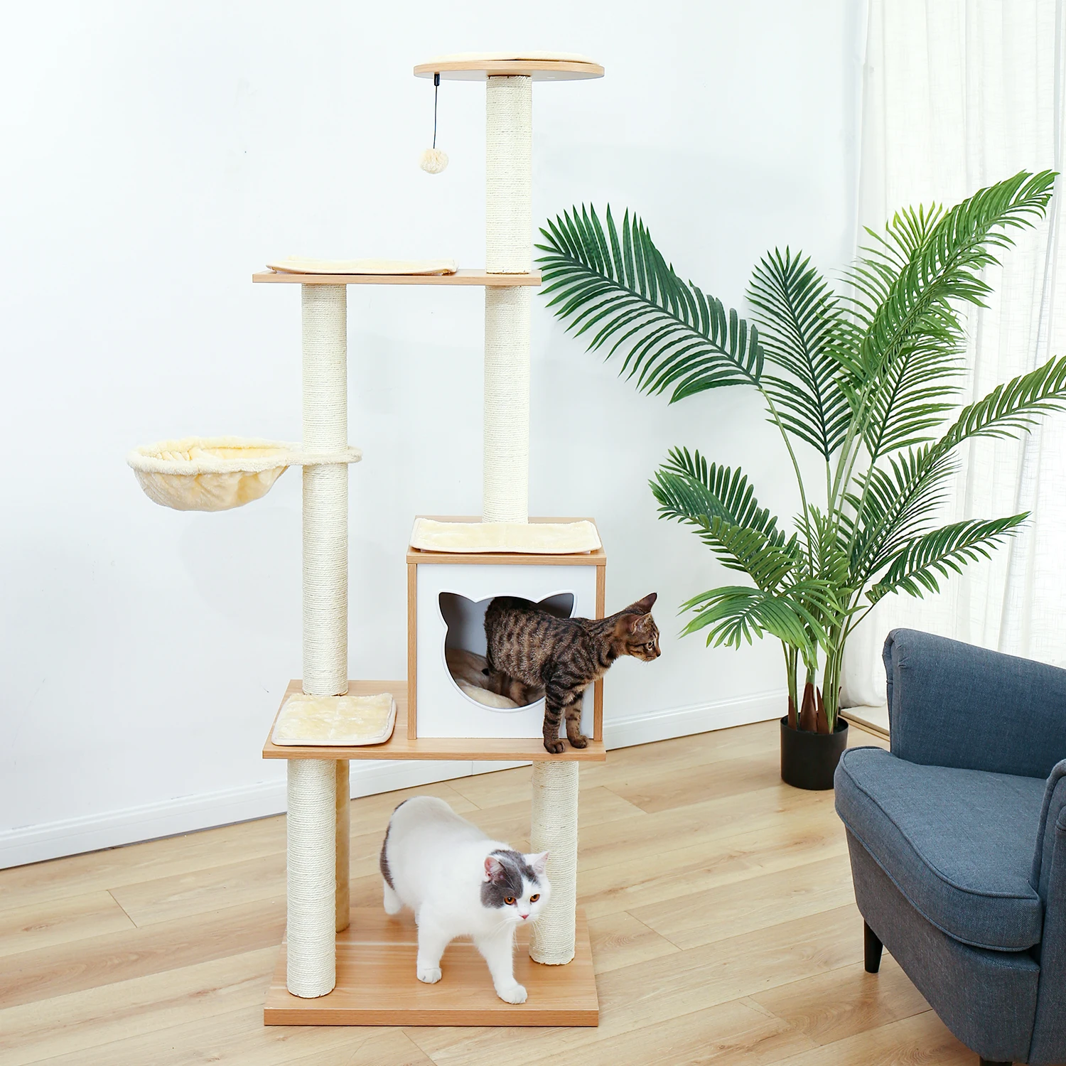 

Fast Delivery Large Cat Tree Tower Condo cat scratcher Post Pet Kitty Play House with Hammock Perches Platform rascador gato