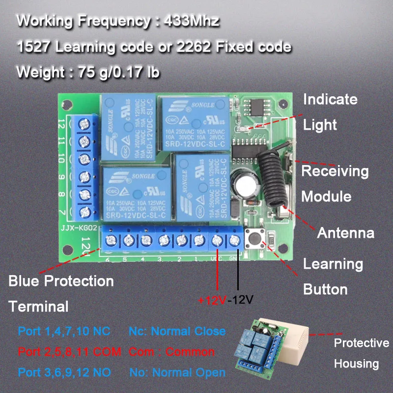 433Mhz Universal Remote Control Smart Switch Wireless RF DC12V 4CH Relay Receiver With Transmitter Car light Lamp Electric Gate