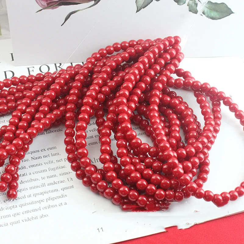 4/6/8/10MM Imitate Red Coral Glaze Beads Loose Round Spacer Beads For Jewelry Making DIY Bracelet Necklace Handmade Accessories